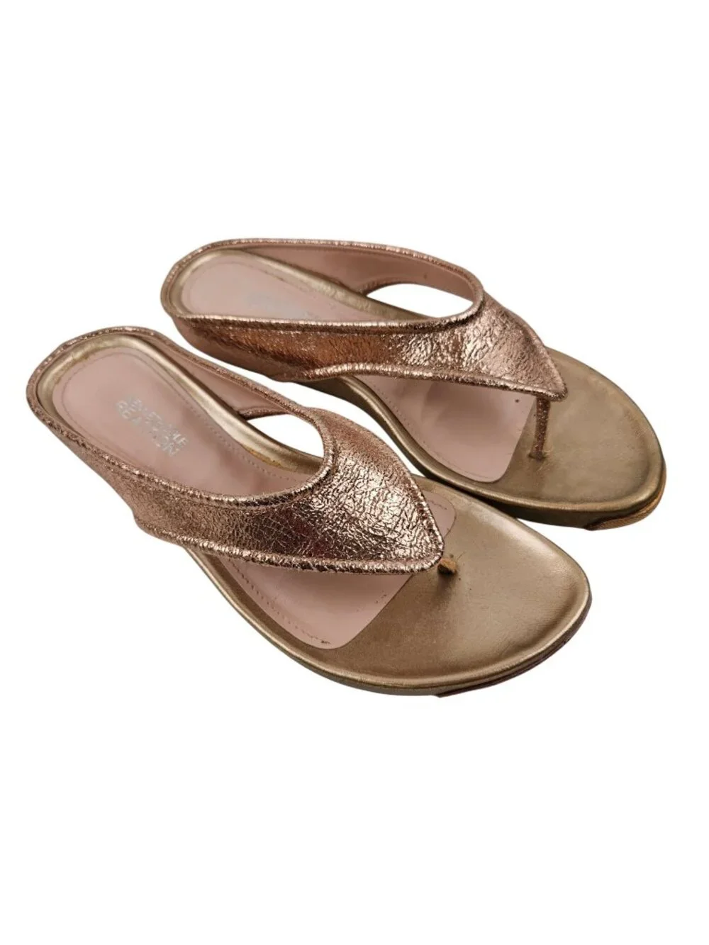 Kenneth Cole Reaction Flip Flop Wedge Sandals Womens 7.5M Water Park Gold - Picture 1 of 10